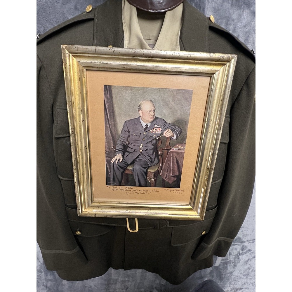 Vintage Winston Churchill Original Color Print Signed Douglas Chandor 1949 RARE
